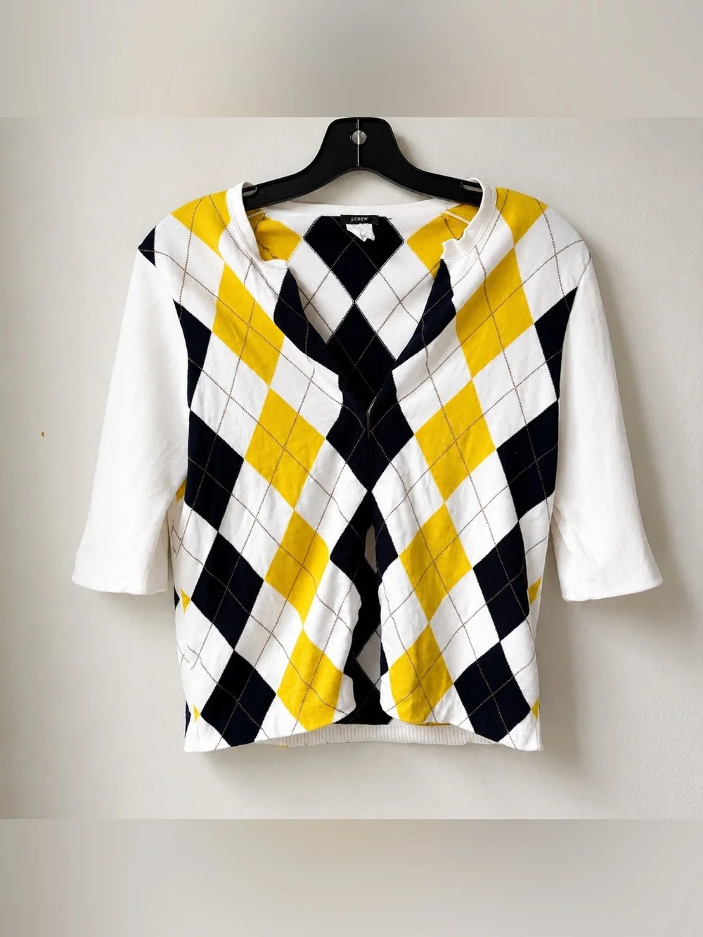 Vintage Y2K J. Crew argyle pattern cardigan with three quarter length sleeves- M